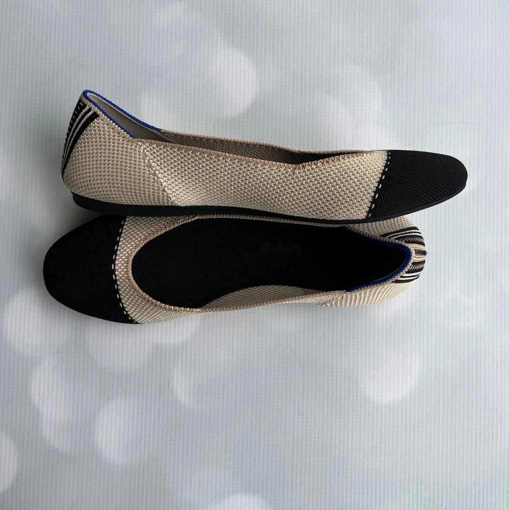 Rothy's The Square TUXEDO Size‎ 8 Cap Toe Ballet Flats Capsule Wardrobe Preppy